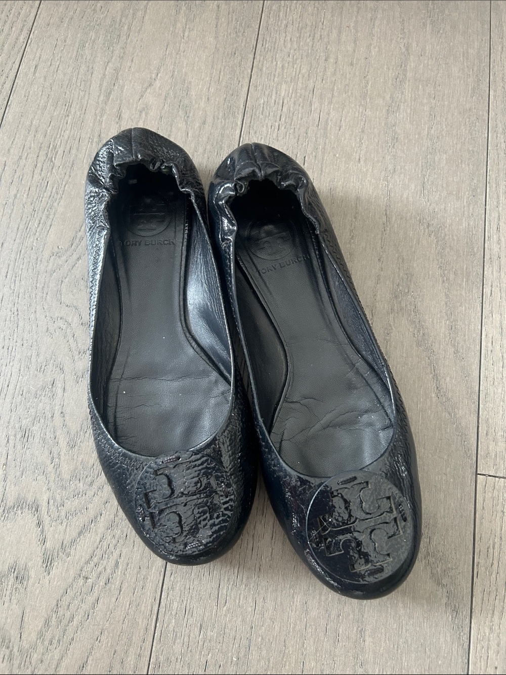 Tory Burch Black Patent Logo Ballet Flats